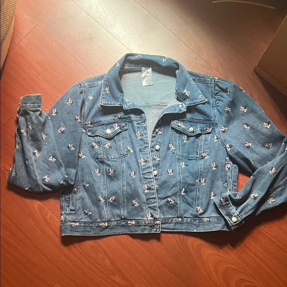 Disney womens Minnie Mouse XL Blue‎ Floral cropped jean trucker Jacket